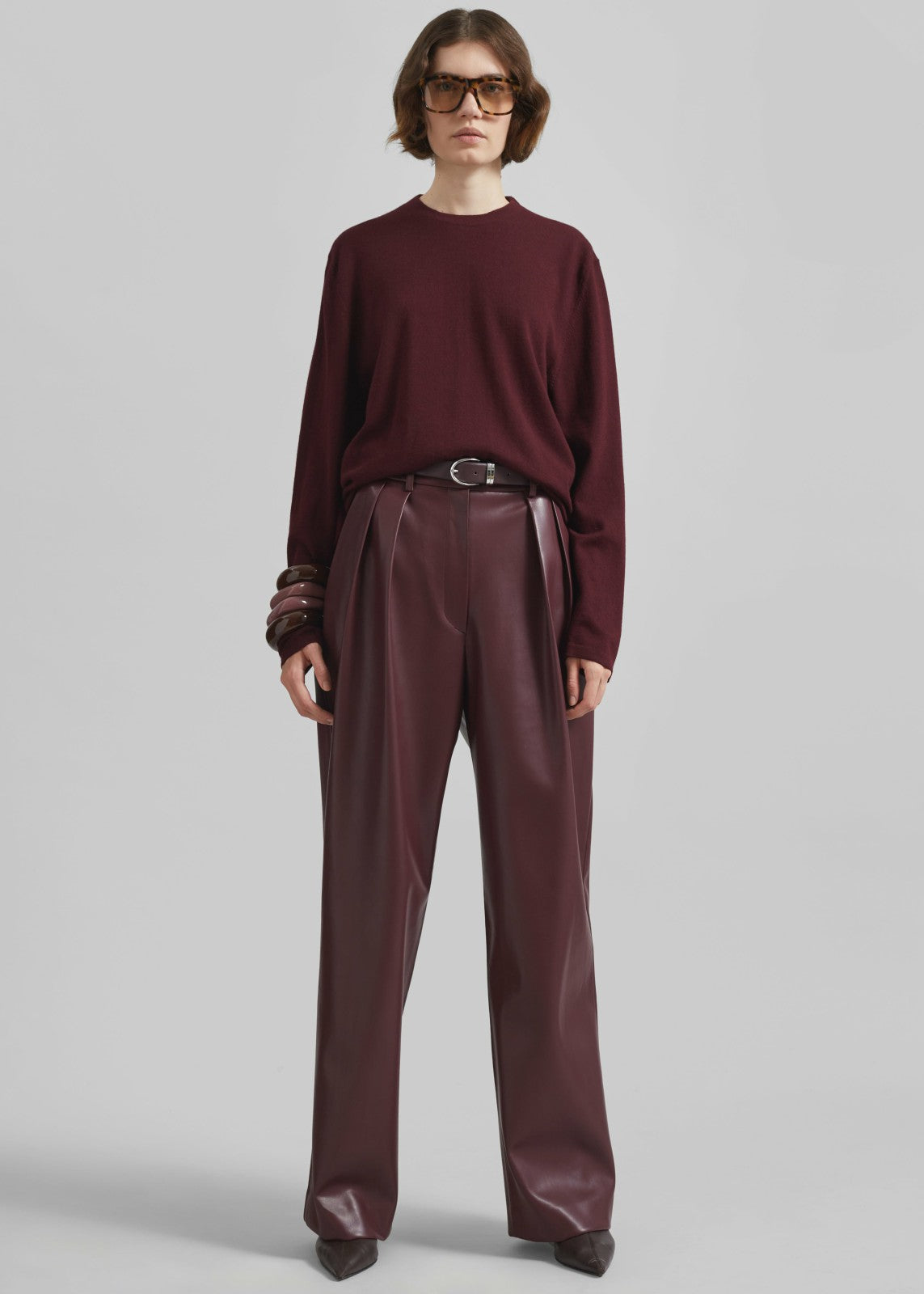 Ora Leather Belt - Plum/Silver