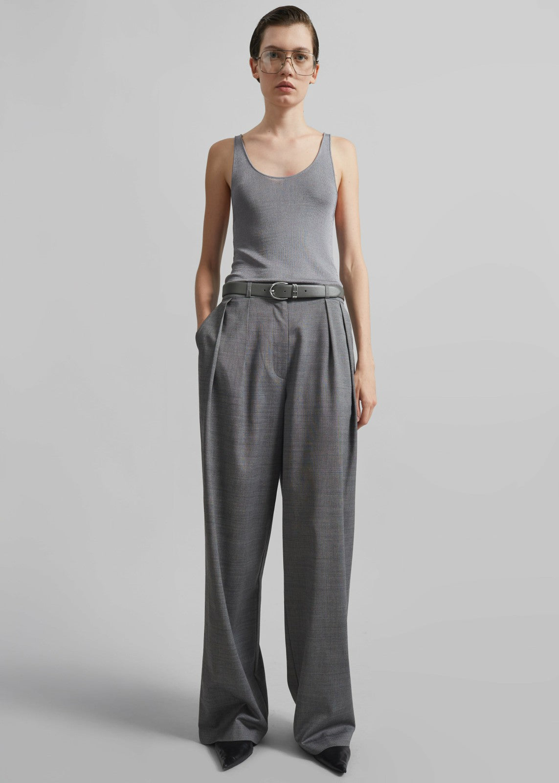 Ora Leather Belt - Grey/Silver