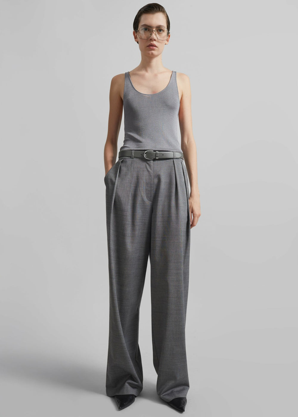 Ora Leather Belt - Grey/Silver