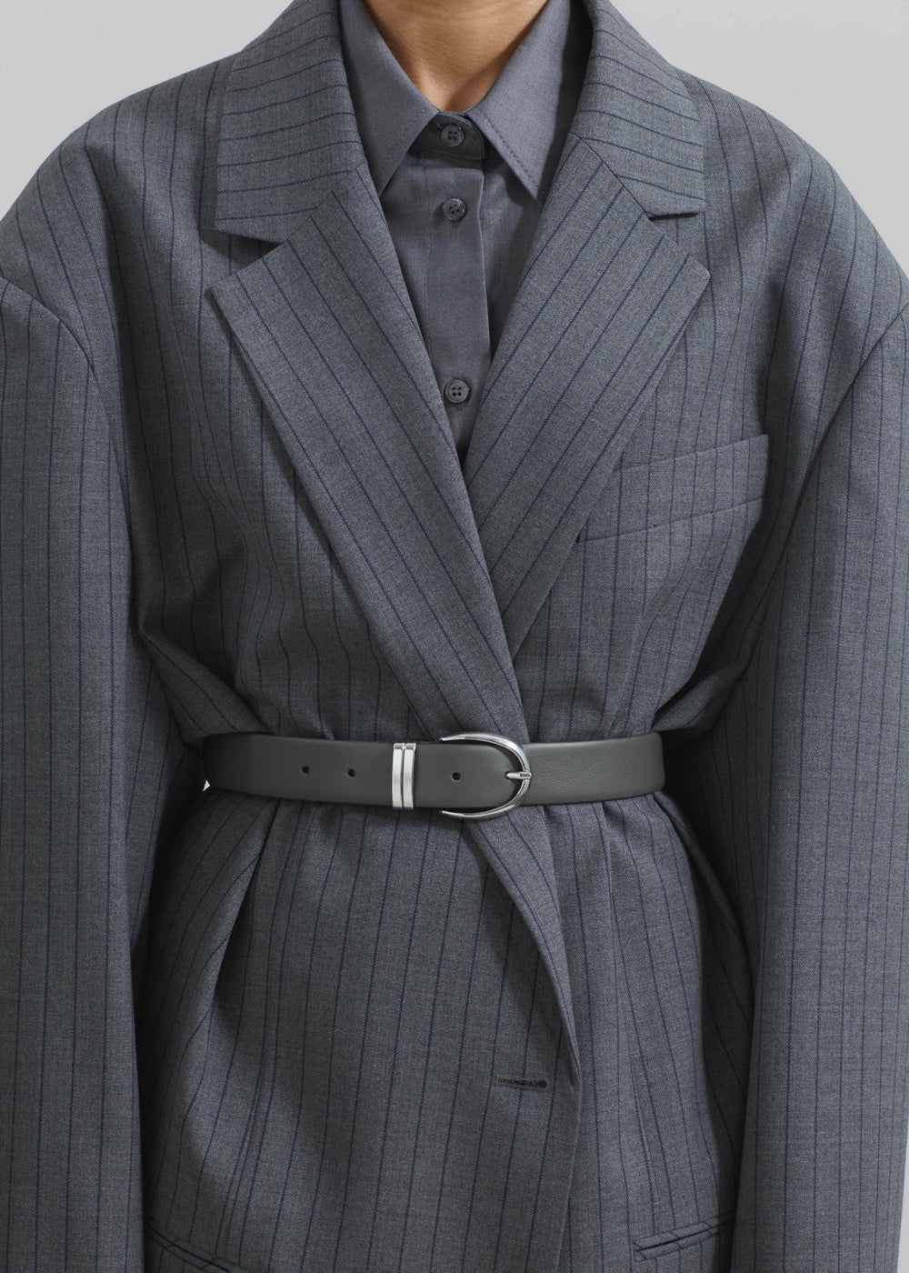 Ora Leather Belt - Grey/Silver