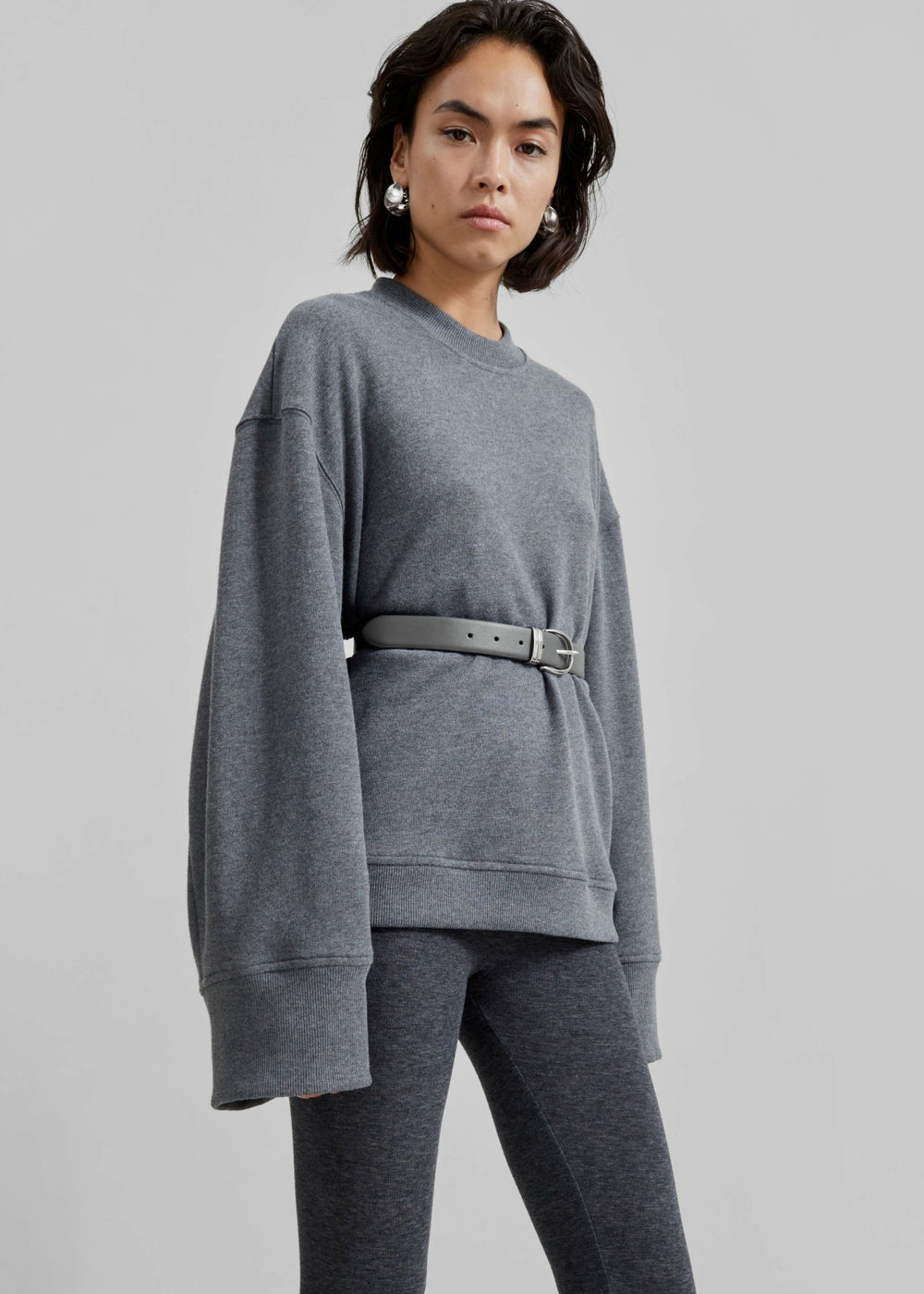 Ora Leather Belt - Grey/Silver