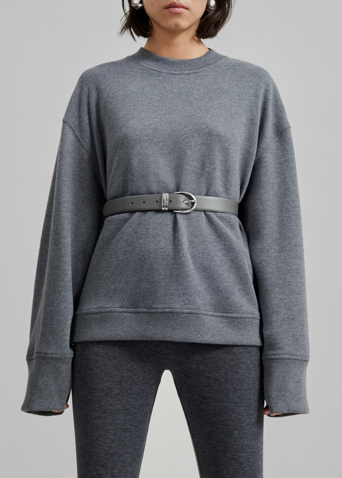 Ora Leather Belt - Grey/Silver