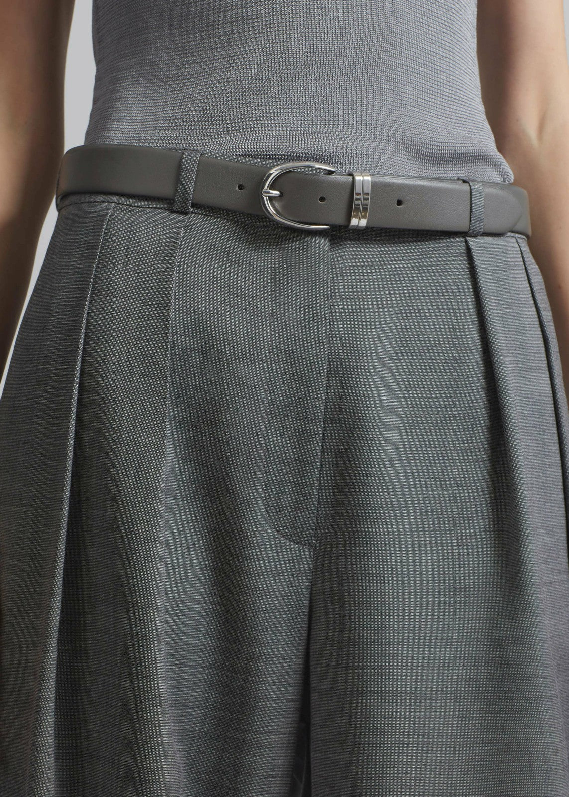 Ora Leather Belt - Grey/Silver