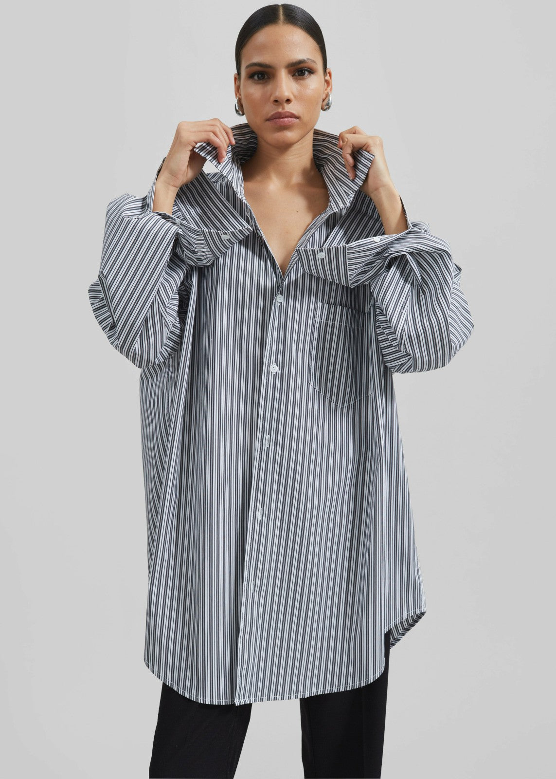Cyrus Button Up Shirt - Black/White Stripe