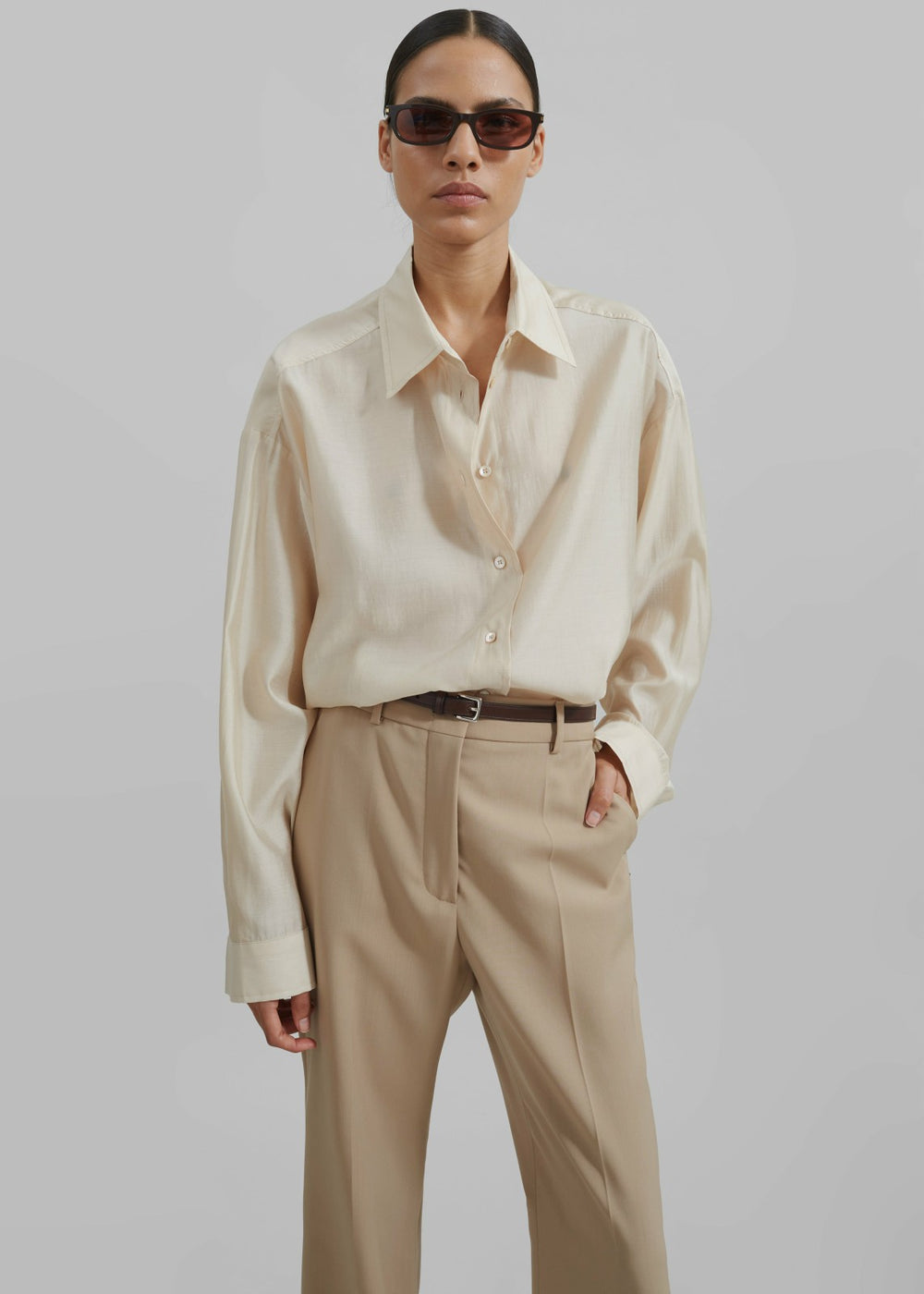 Ola Semi Sheer Button Up Shirt - Ivory