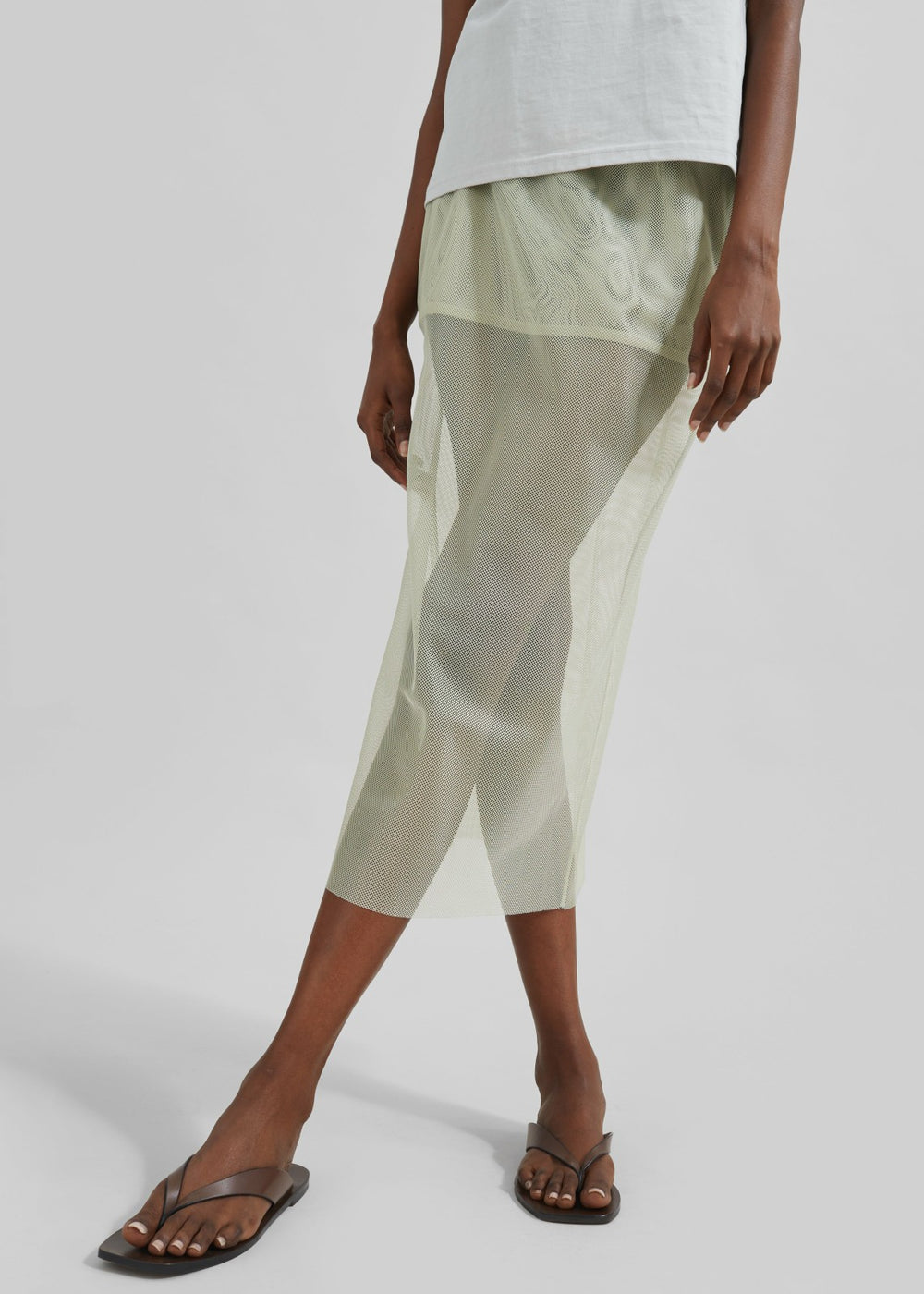 Verna Semi Sheer Midi Skirt - Moss Green