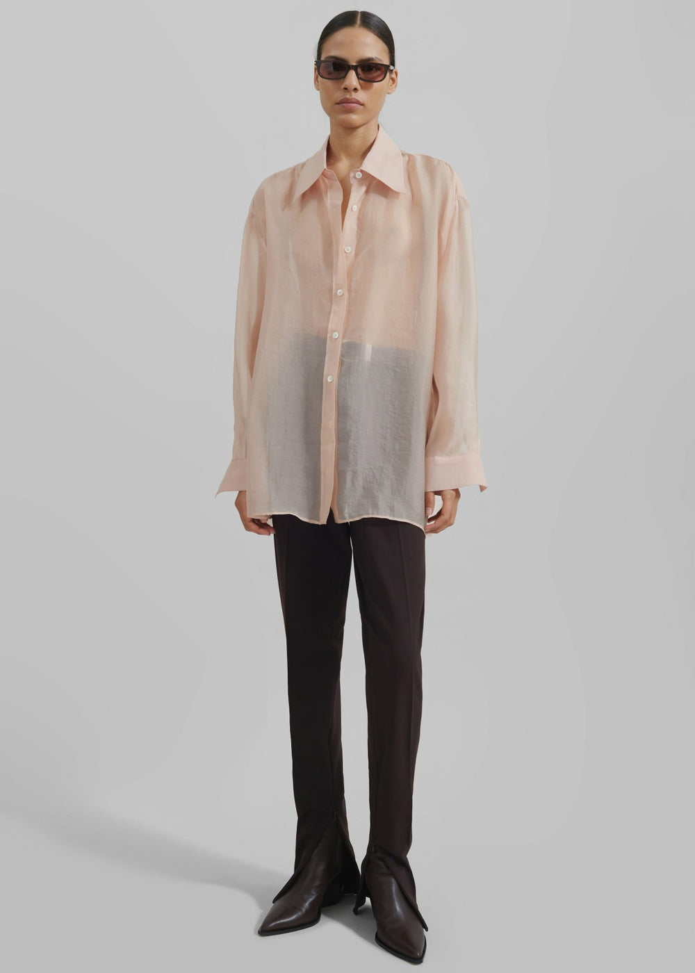 Nel Sheer Button Up Shirt - Pink
