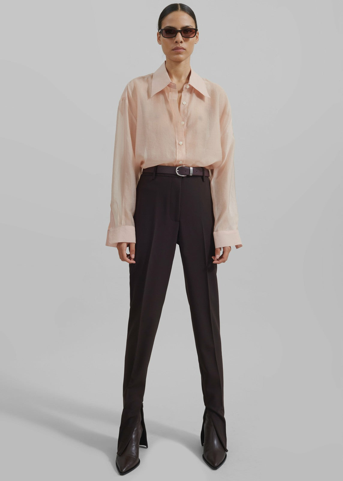 Nel Sheer Button Up Shirt - Pink