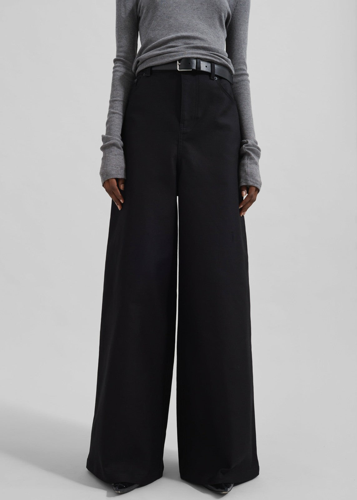 Sasha Wide Leg Twill Pants - Black