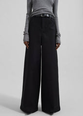Sasha Wide Leg Twill Pants - Black
