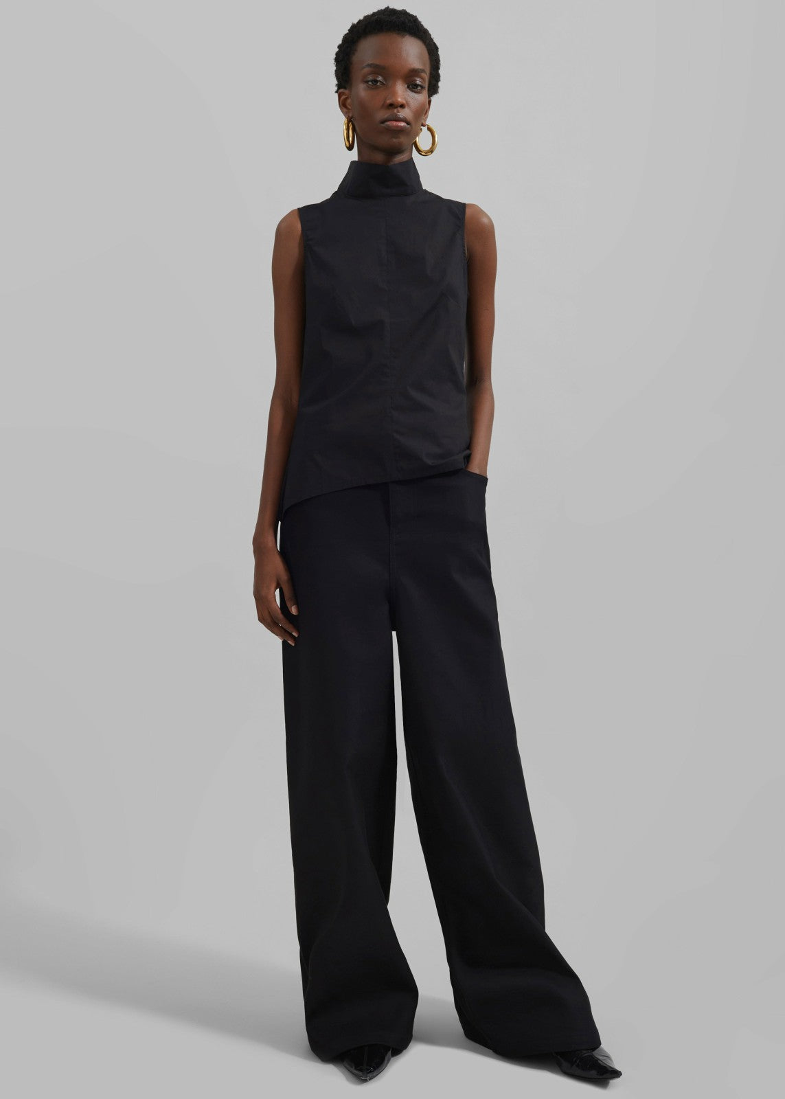 Sasha Wide Leg Twill Pants - Black