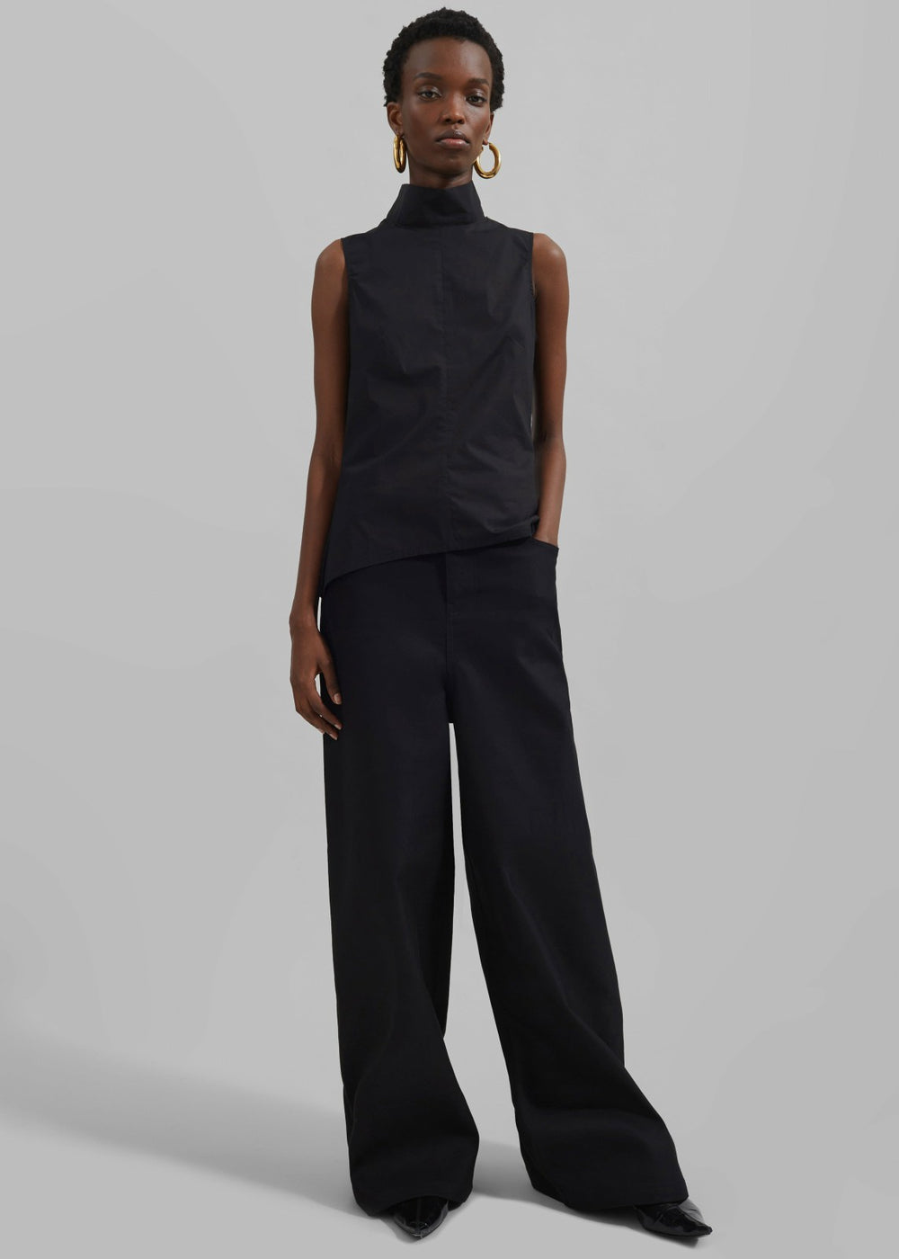 Sasha Wide Leg Twill Pants - Black