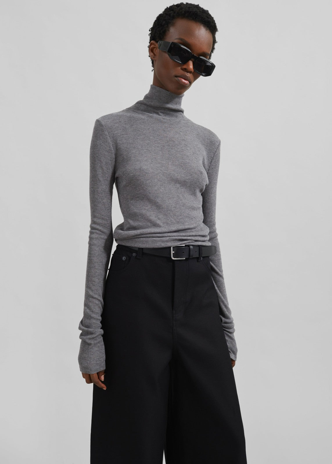 Sasha Wide Leg Twill Pants - Black