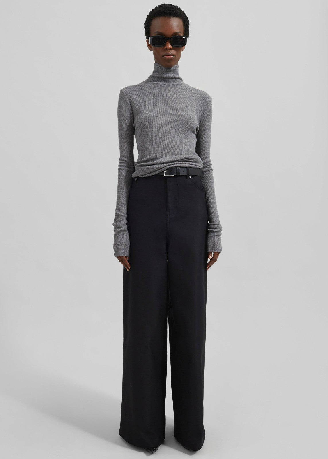 Sasha Wide Leg Twill Pants - Black