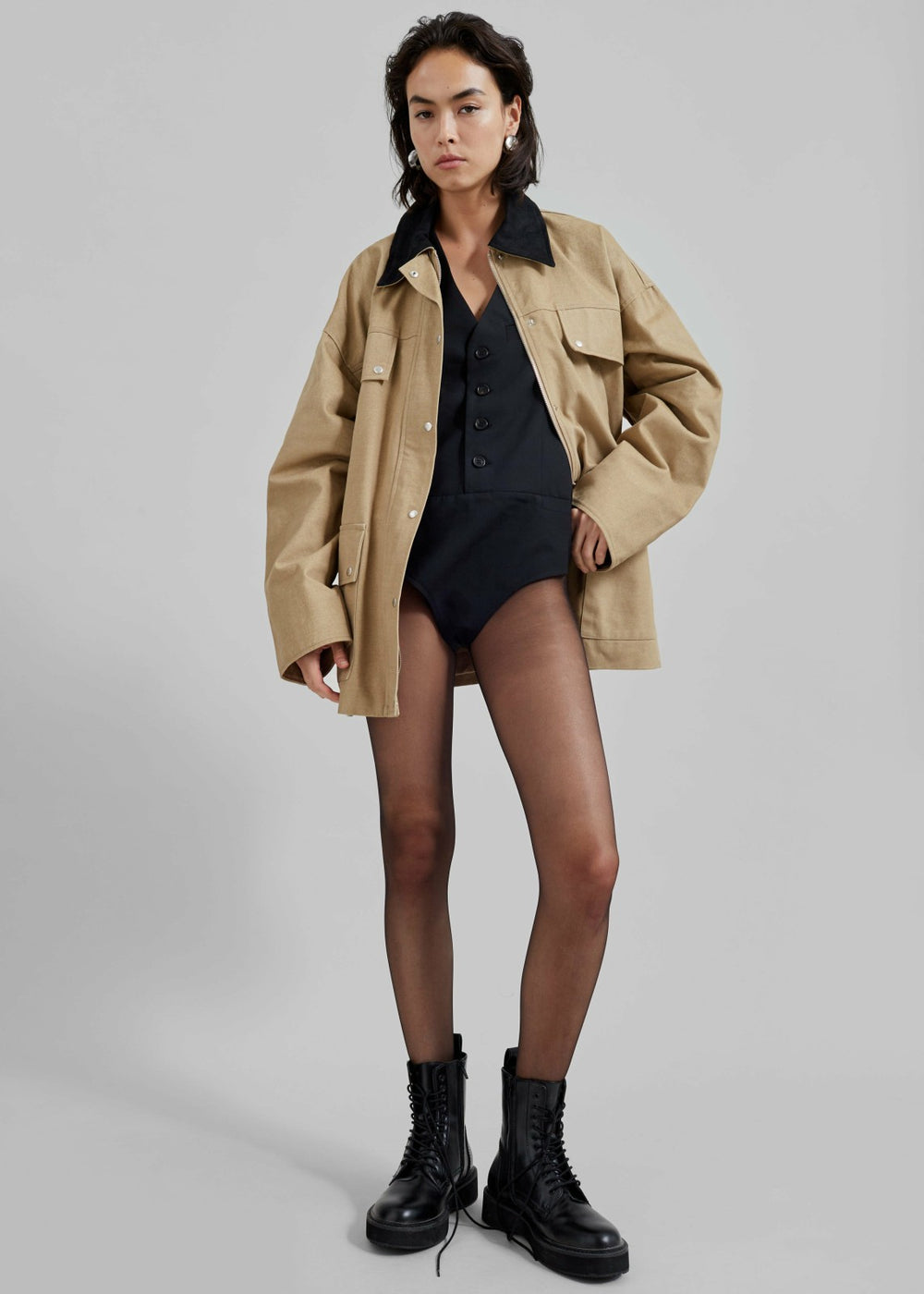 Stevan Contrast Collar Cargo Jacket - Beige