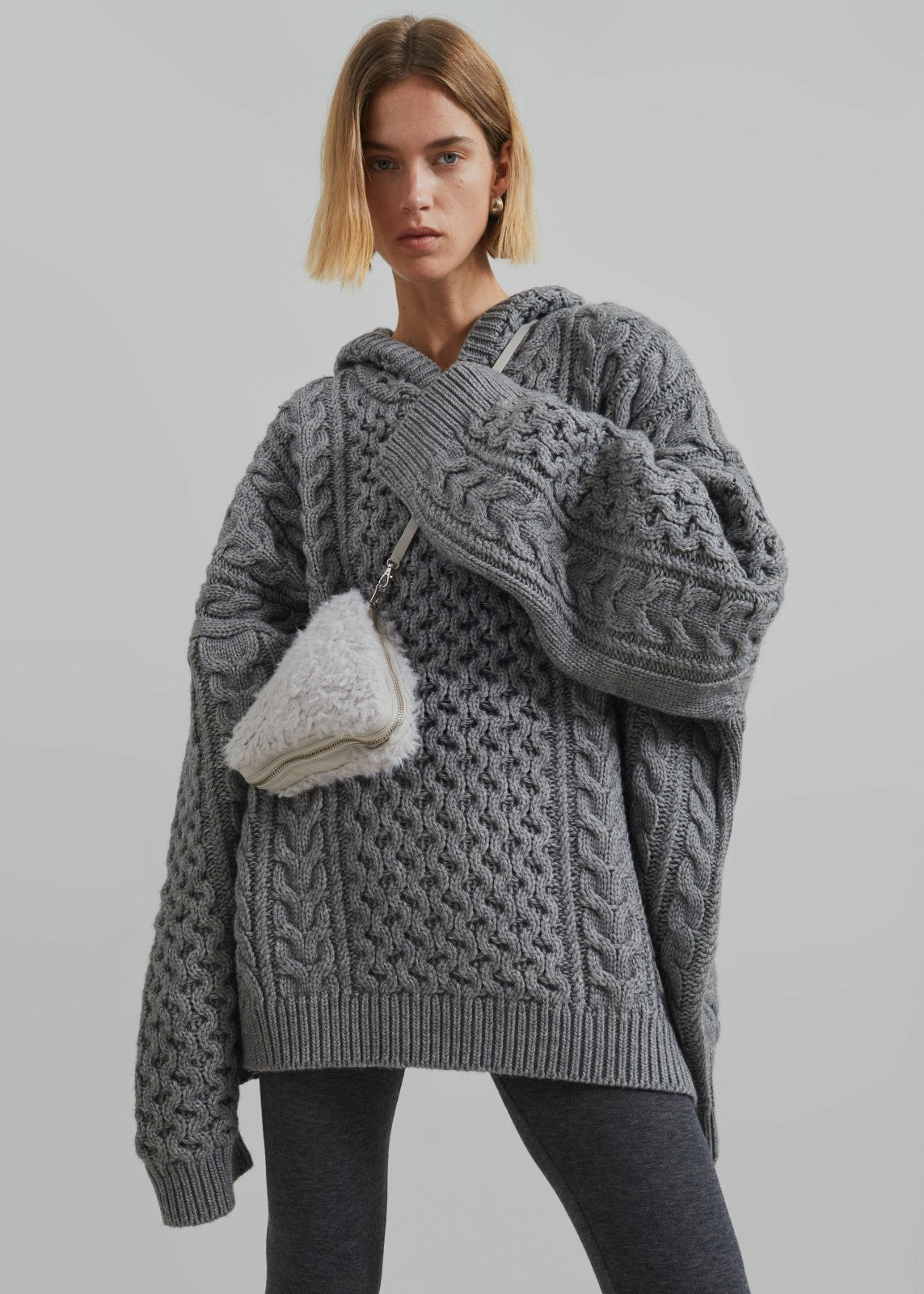 Adare Braided Knit Hoodie - Grey
