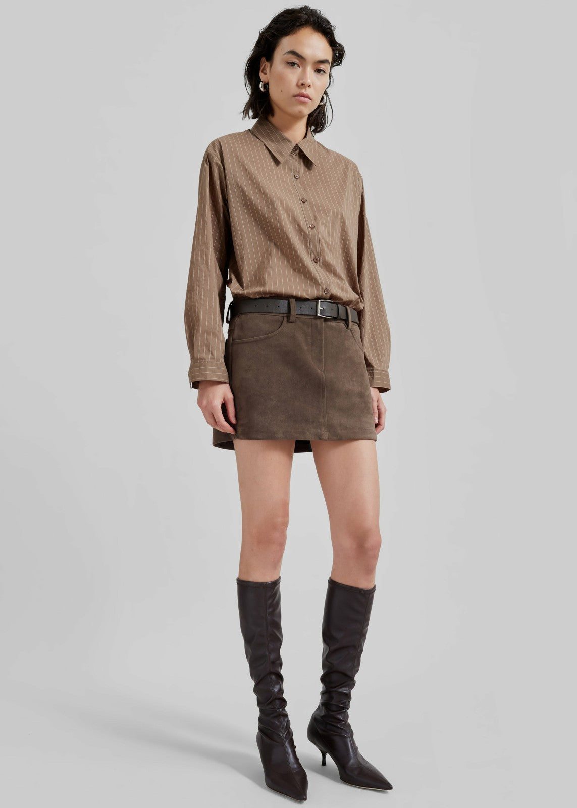 Peoria Faux Suede Mini Skirt - Brown