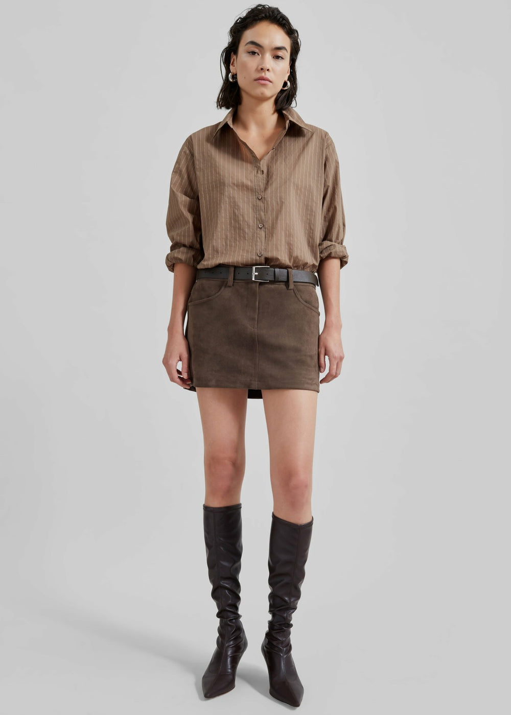 Peoria Faux Suede Mini Skirt - Brown