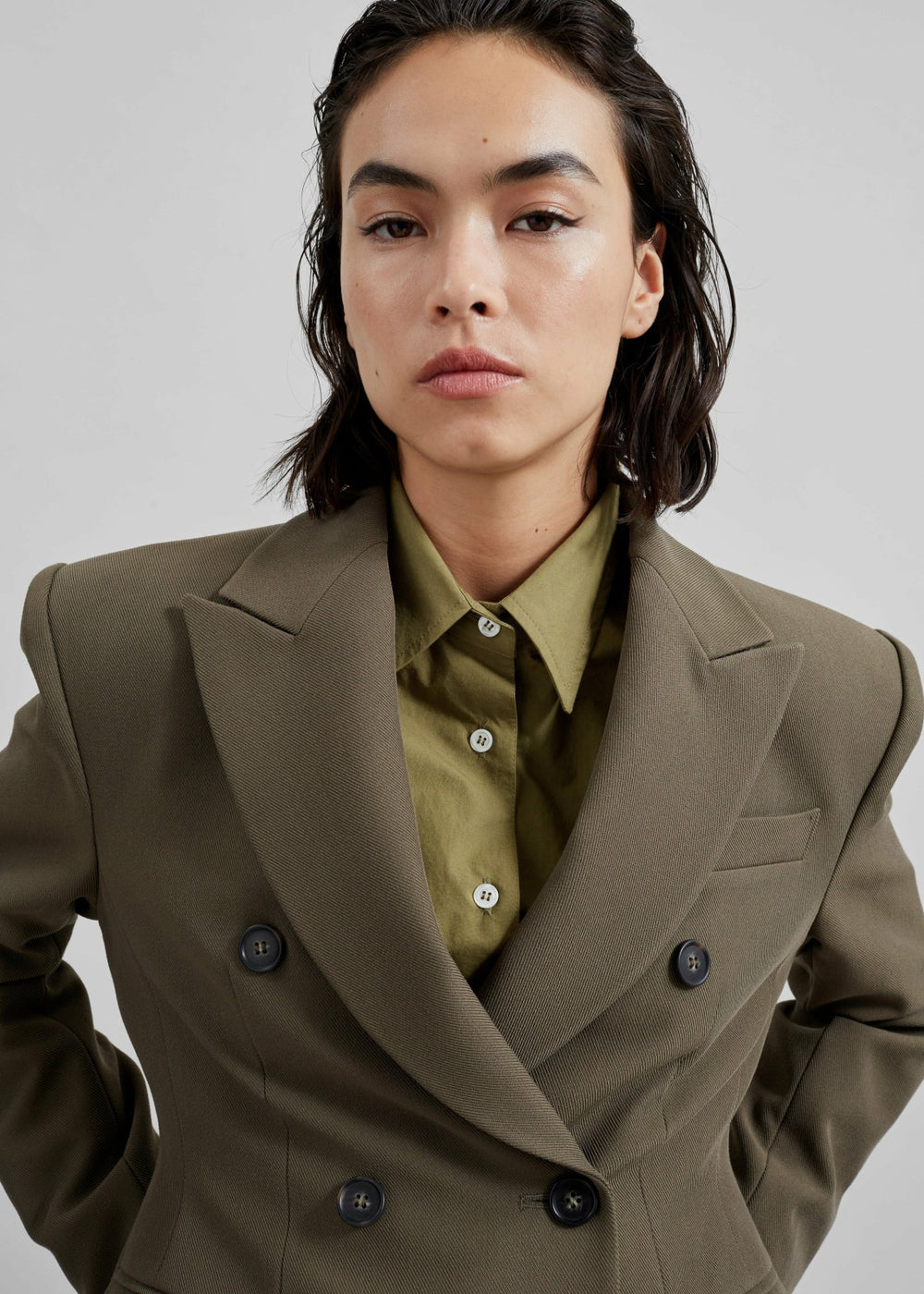 Dina Double Breasted Blazer - Khaki