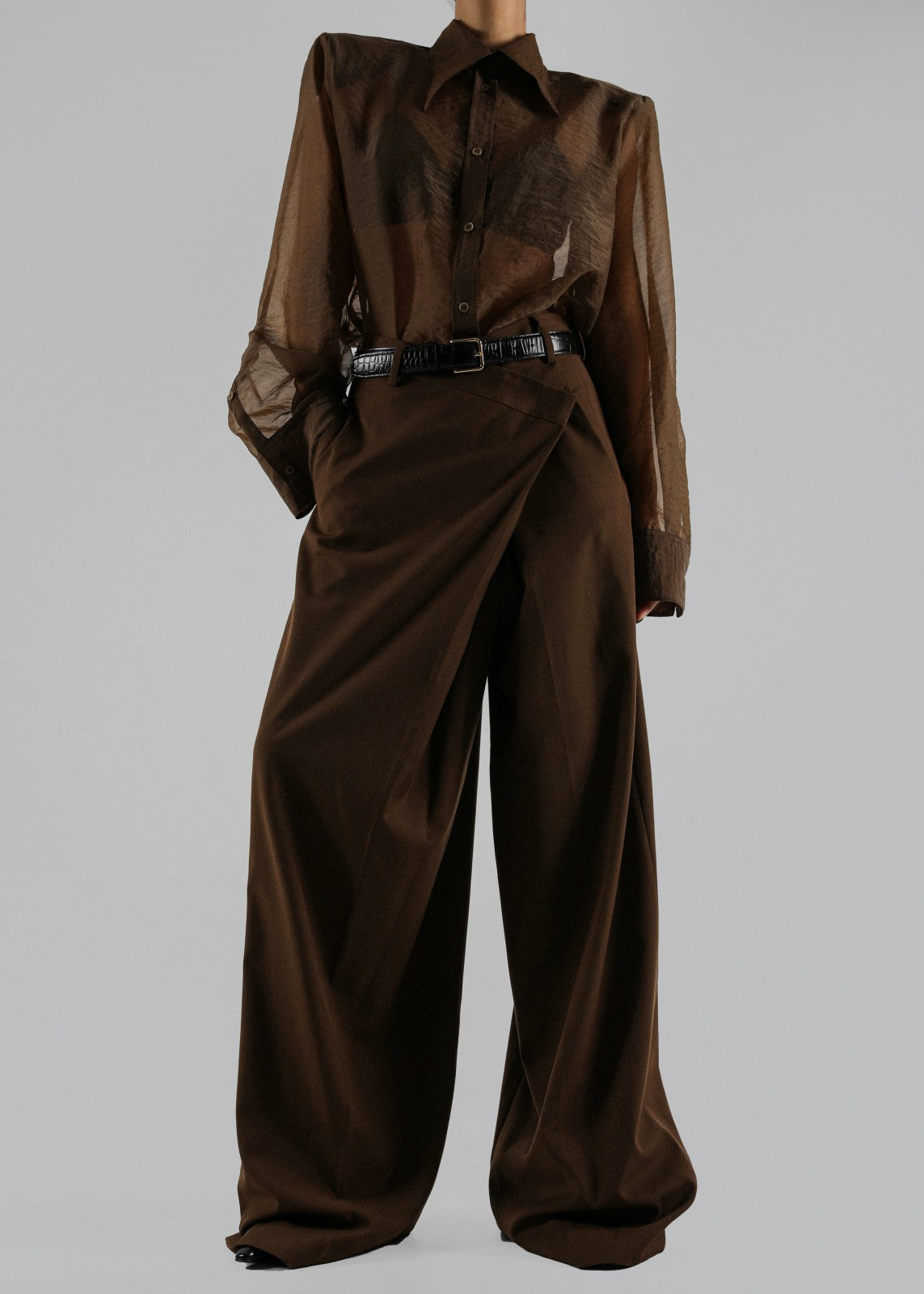 Jolene Semi Sheer Shirt - Brown