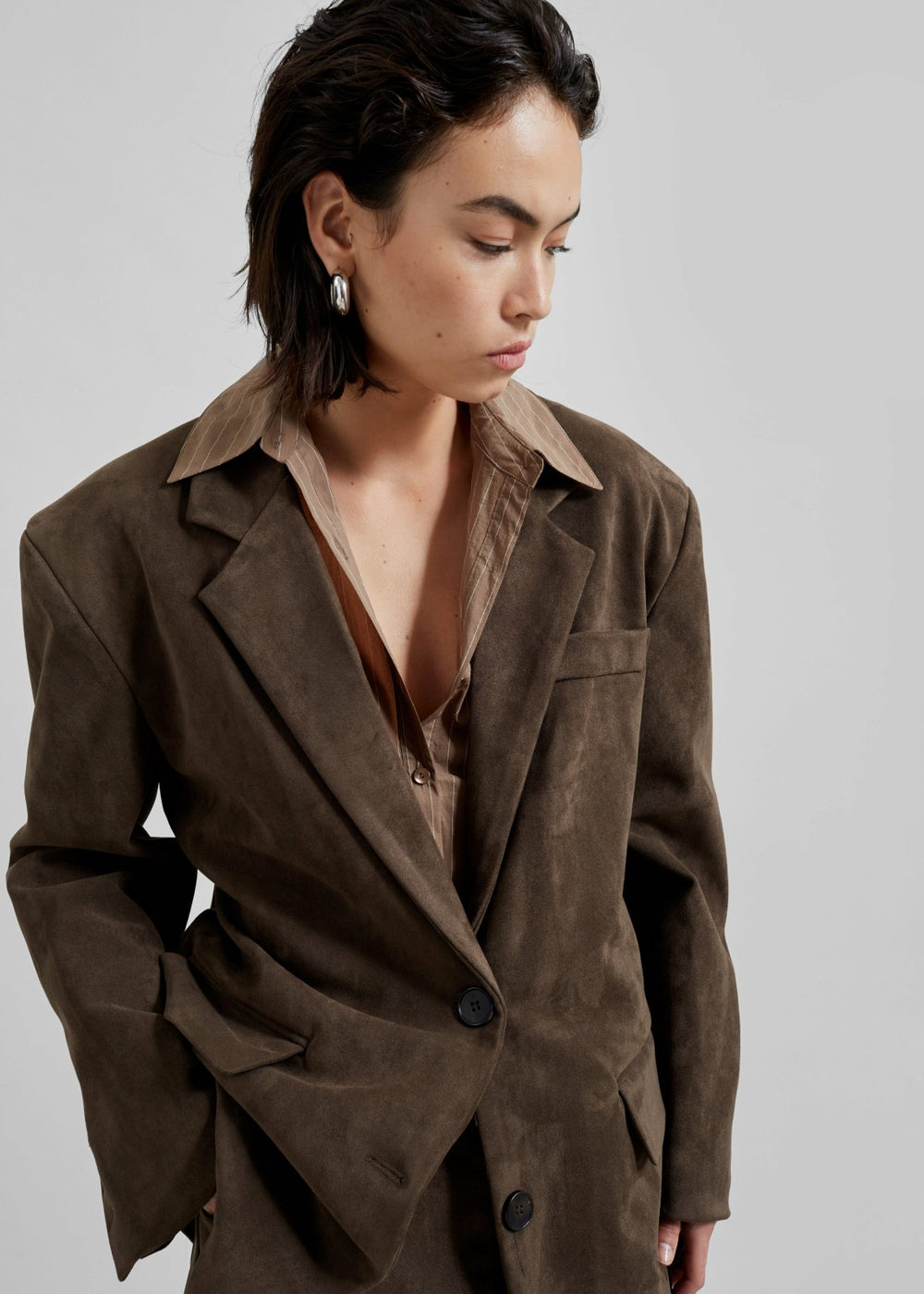 Peoria Faux Suede Blazer - Brown