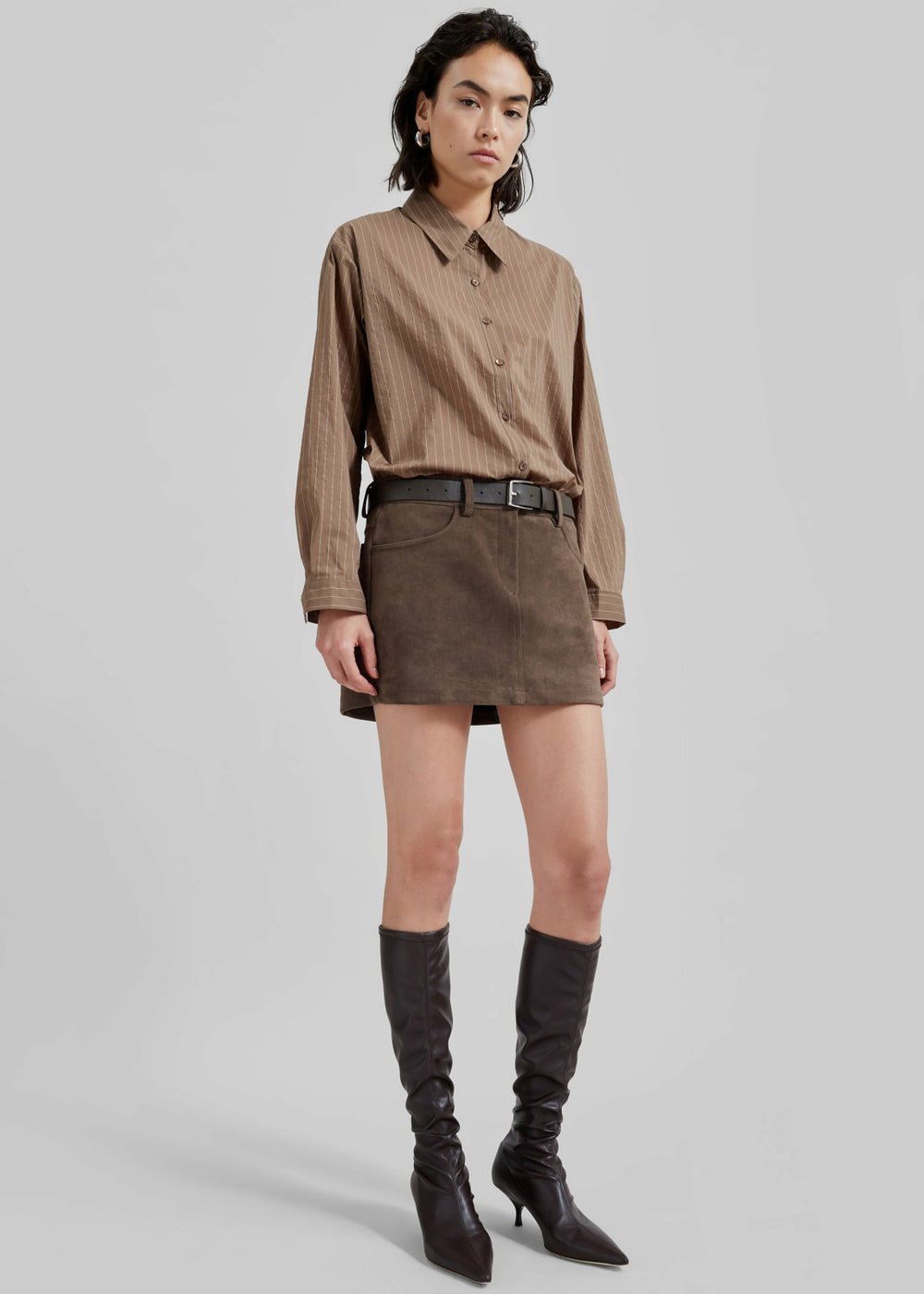 Tolu Shirt - Brown/White Pinstripe