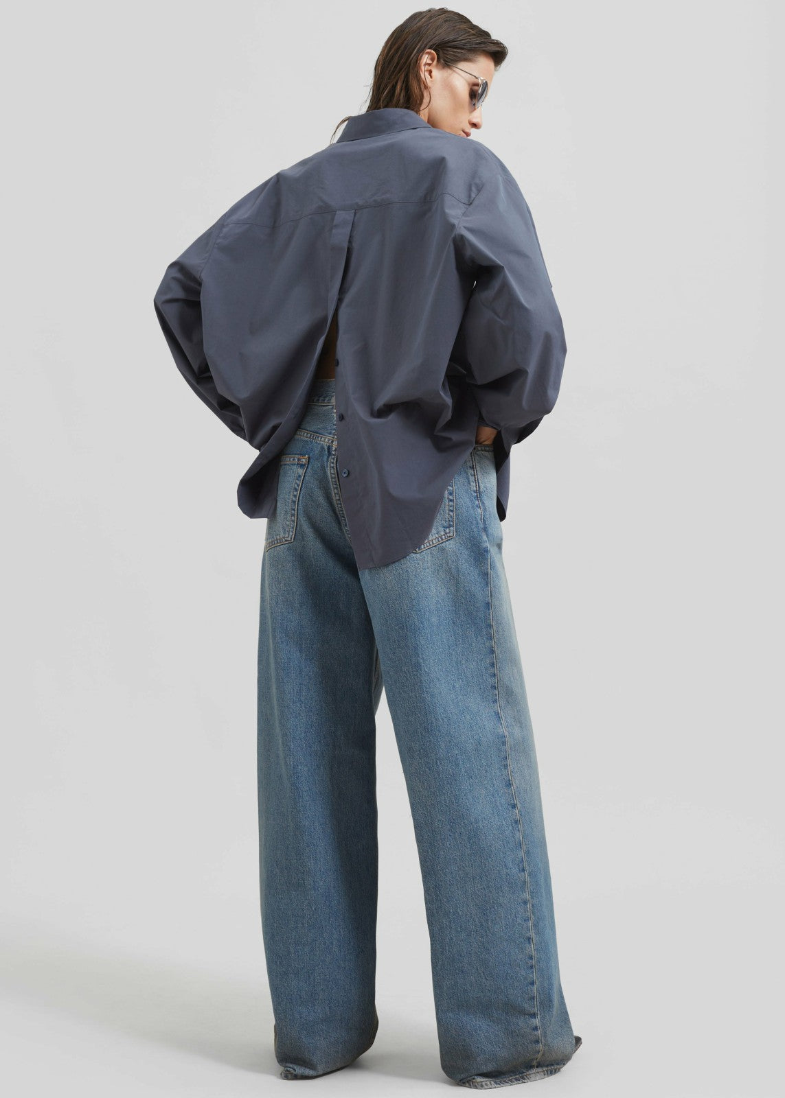 Kae Back Slit Button Up Shirt - Charcoal