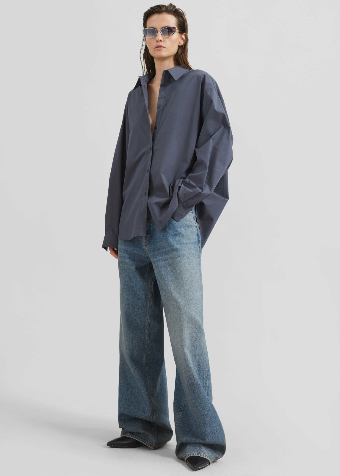 Kae Back Slit Button Up Shirt - Charcoal