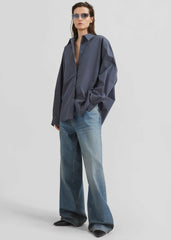 Kae Back Slit Button Up Shirt - Charcoal
