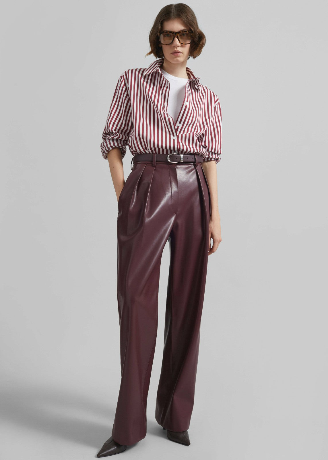 Peri Striped Poplin Shirt - Burgundy/White