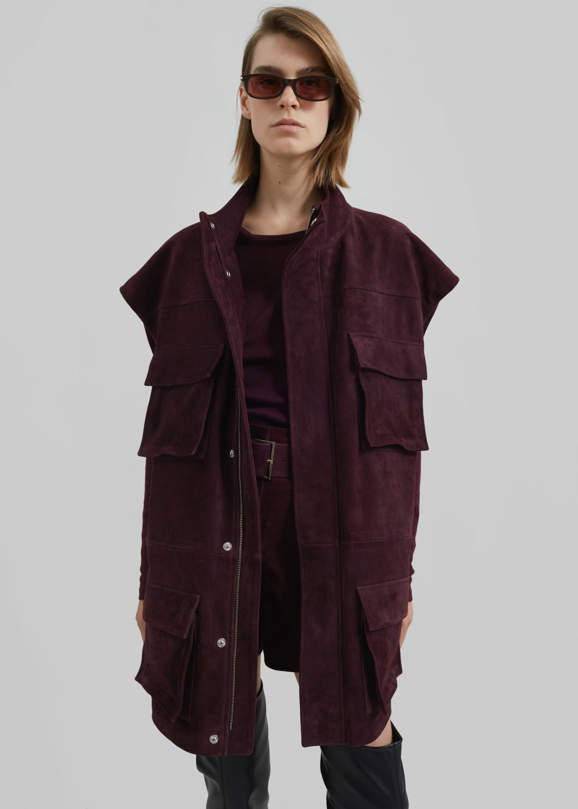 Turin Suede Cargo Jacket - Burgundy
