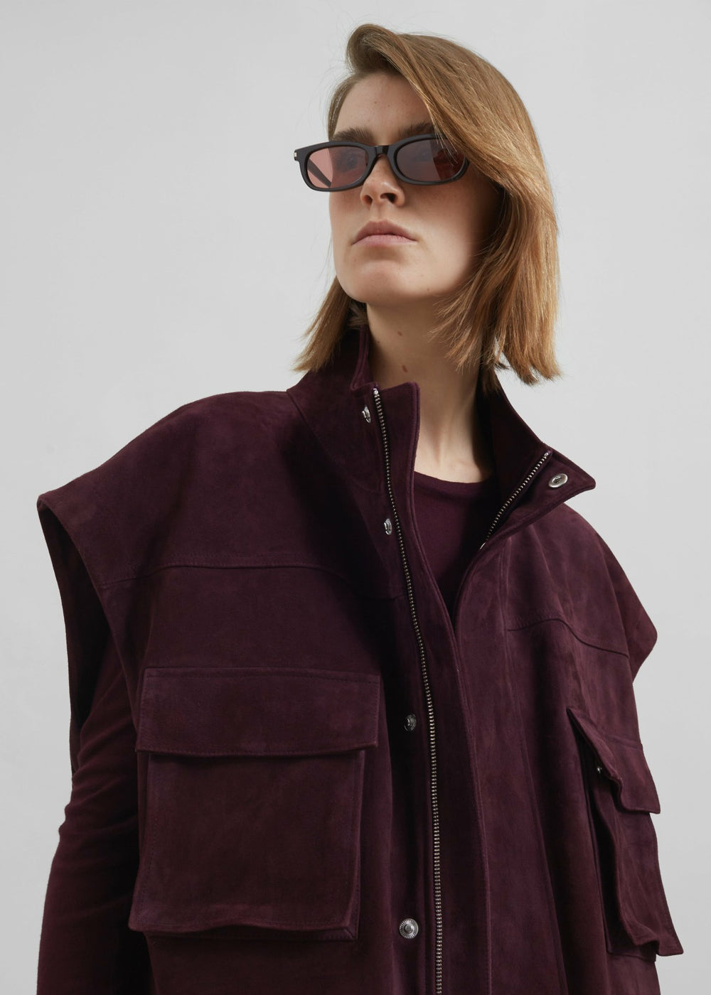 Turin Suede Cargo Jacket - Burgundy