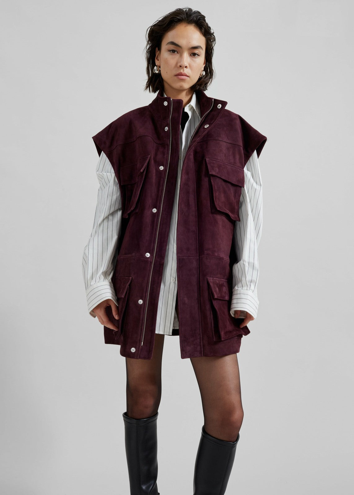 Turin Suede Cargo Jacket - Burgundy