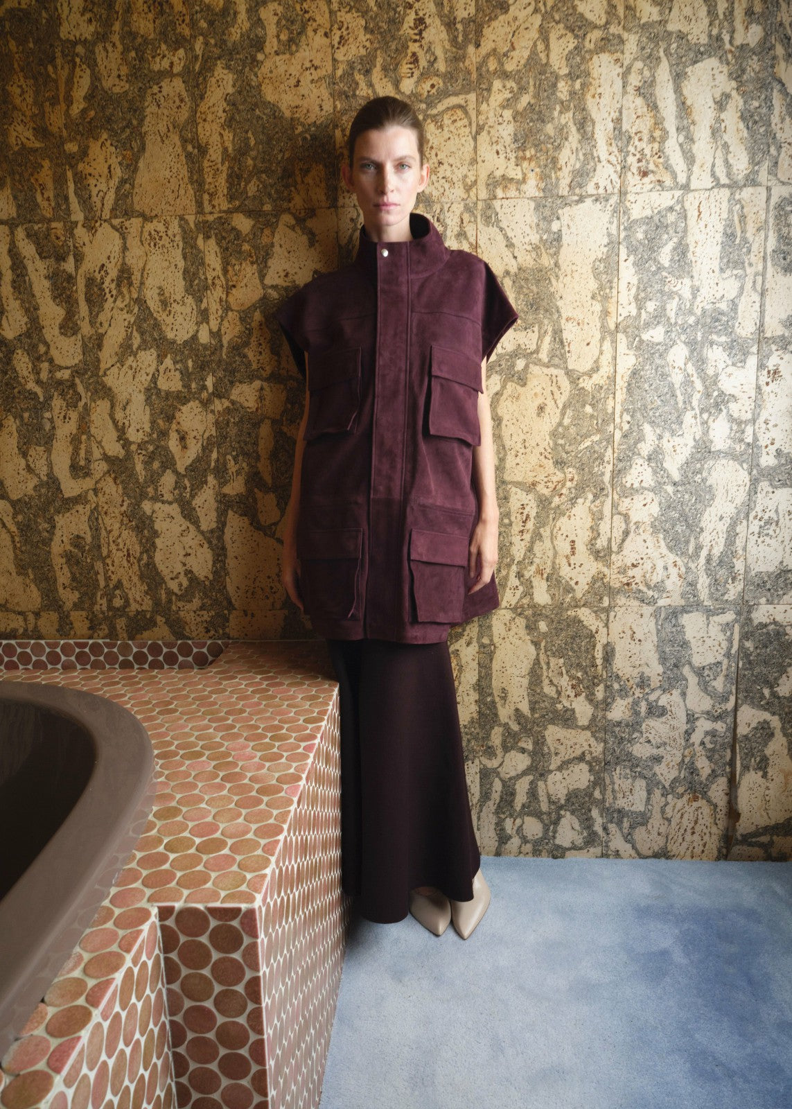 Turin Suede Cargo Jacket - Burgundy