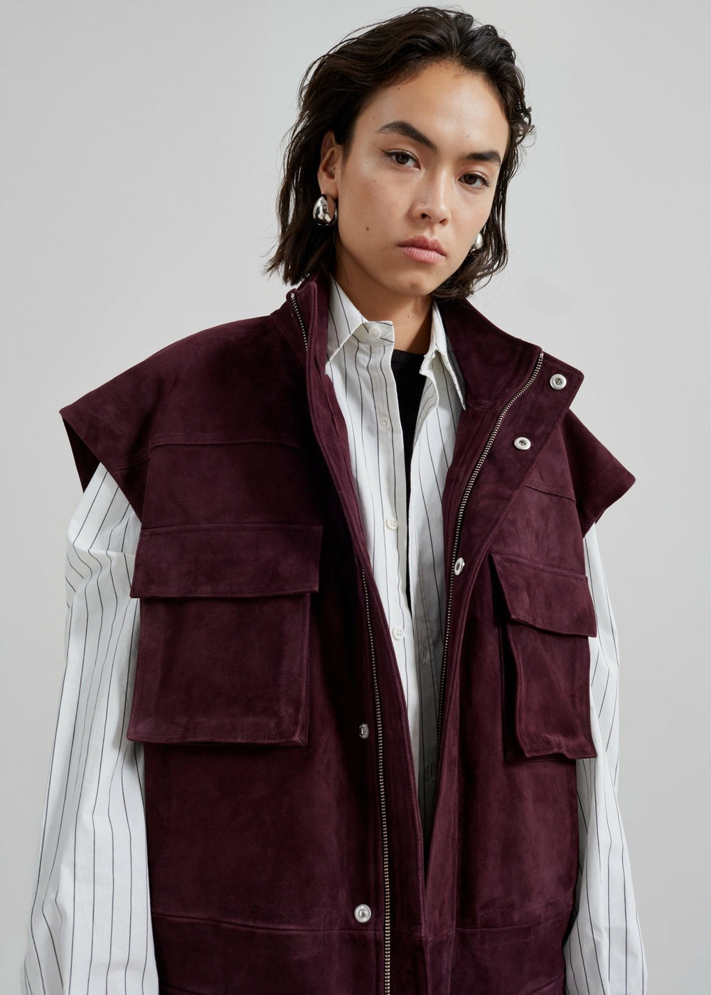 Turin Suede Cargo Jacket - Burgundy