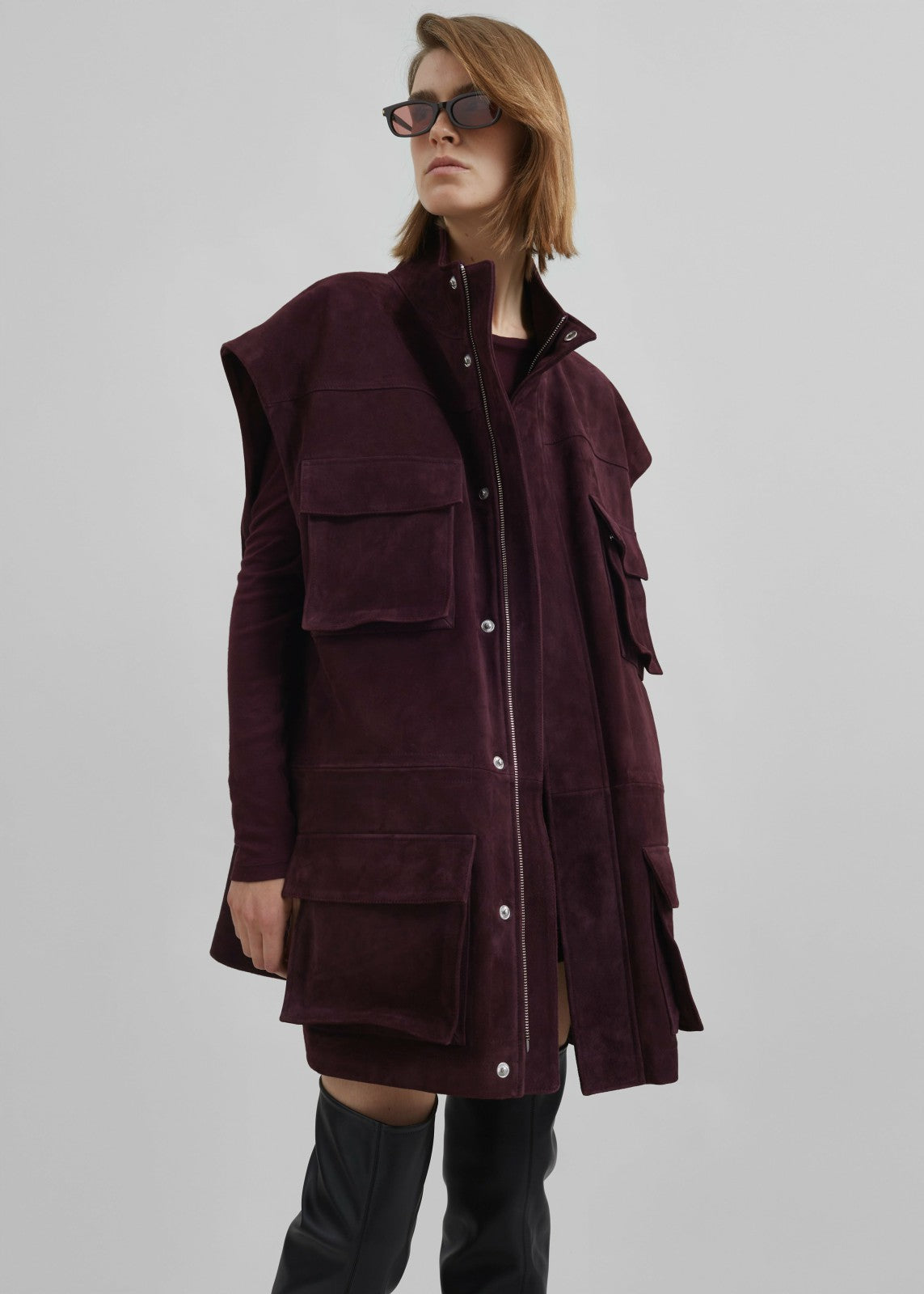 Turin Suede Cargo Jacket - Burgundy