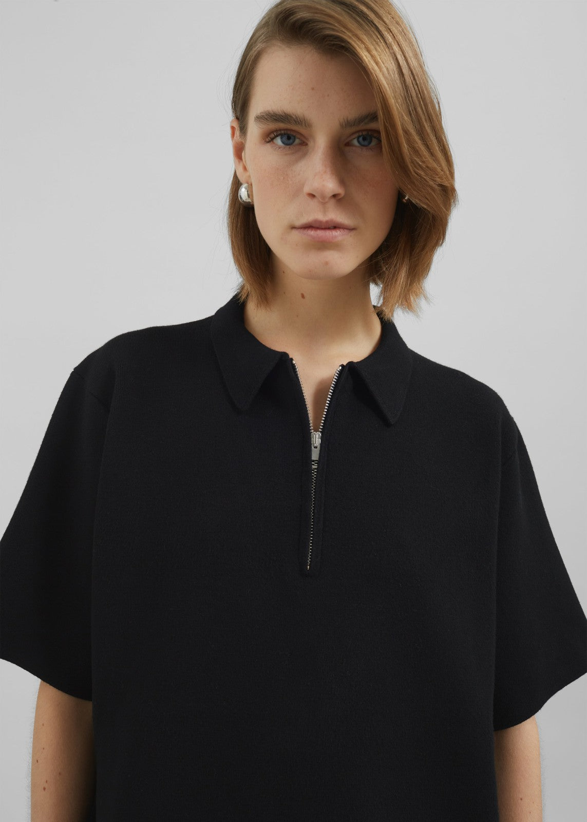 Riya Zip-Up Polo - Black
