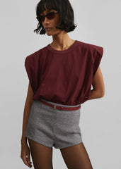 Eva Padded Shoulder Muscle T-Shirt - Burgundy