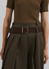 Evro Suede Leather Belt - Brown/Gold