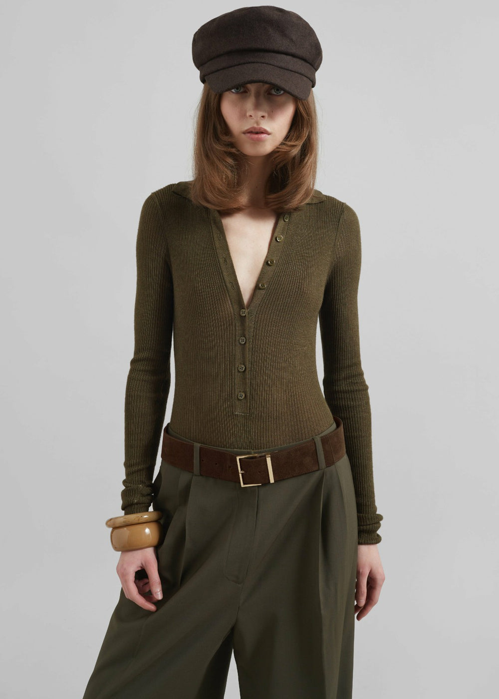 Evro Suede Leather Belt - Brown/Gold