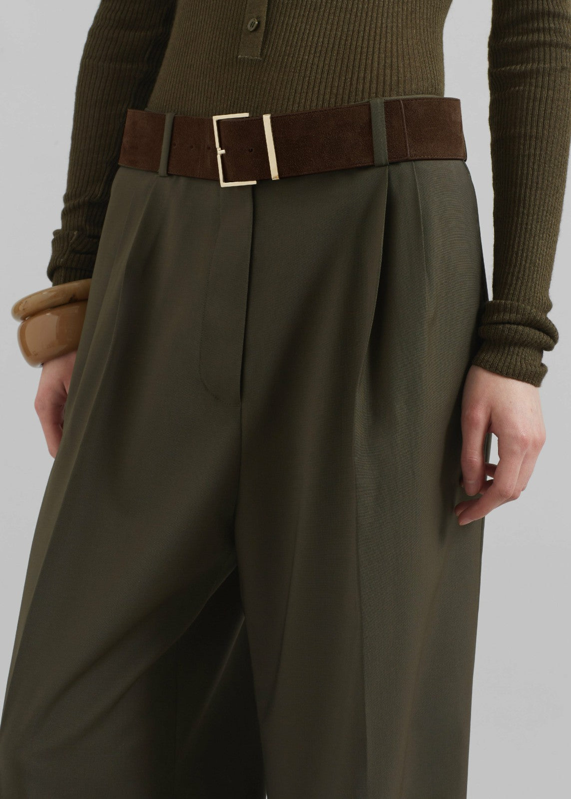 Evro Suede Leather Belt - Brown/Gold