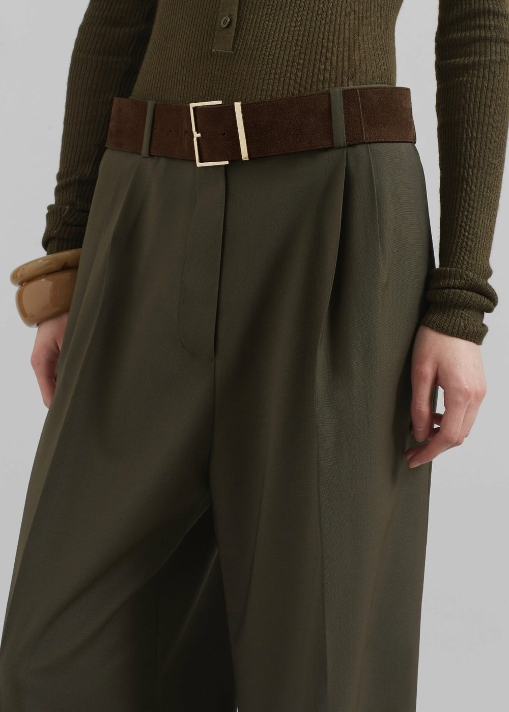 Evro Suede Leather Belt - Brown/Gold