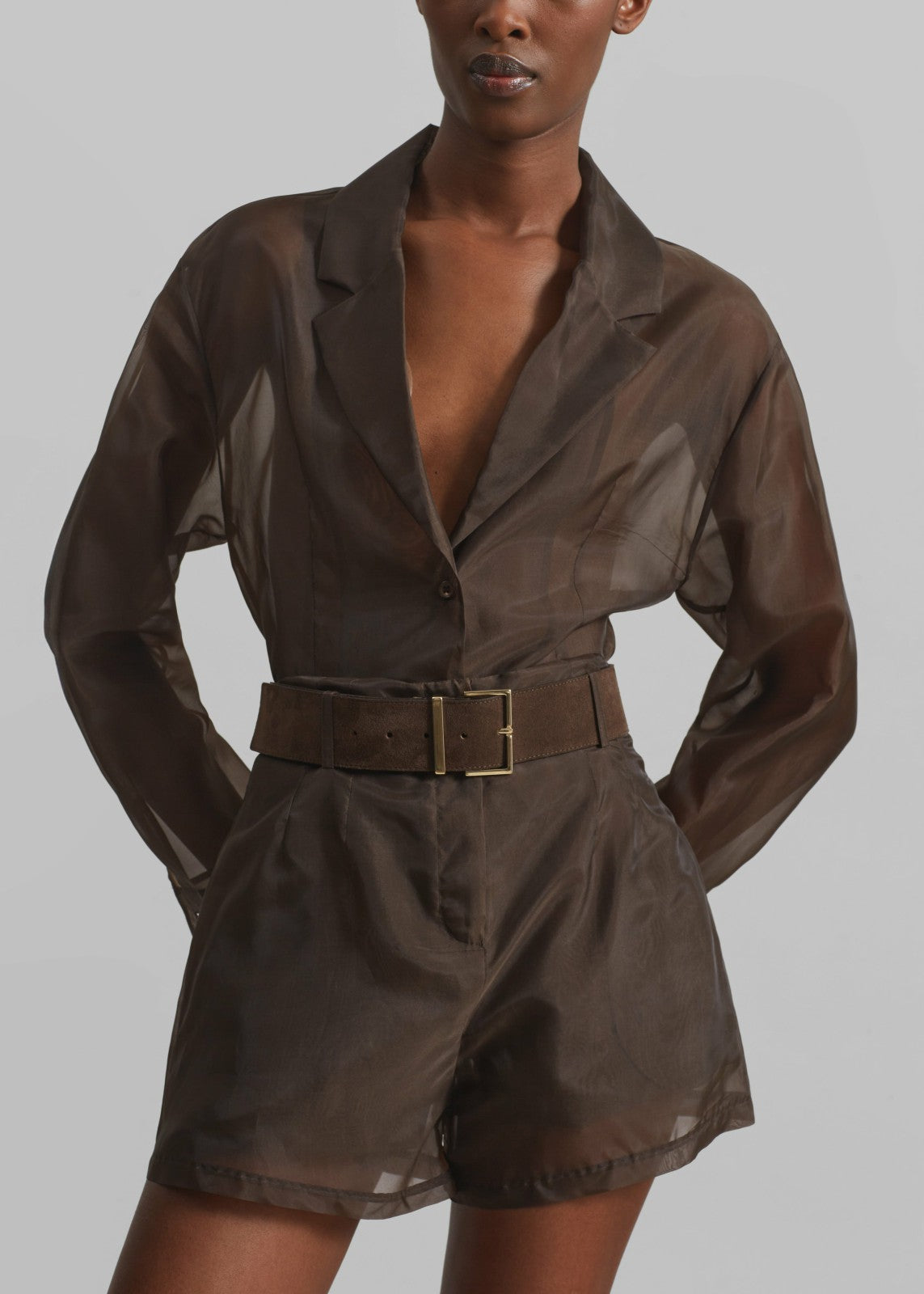 Evro Suede Leather Belt - Brown/Gold