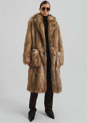 Rella Faux Fur Coat - Camel