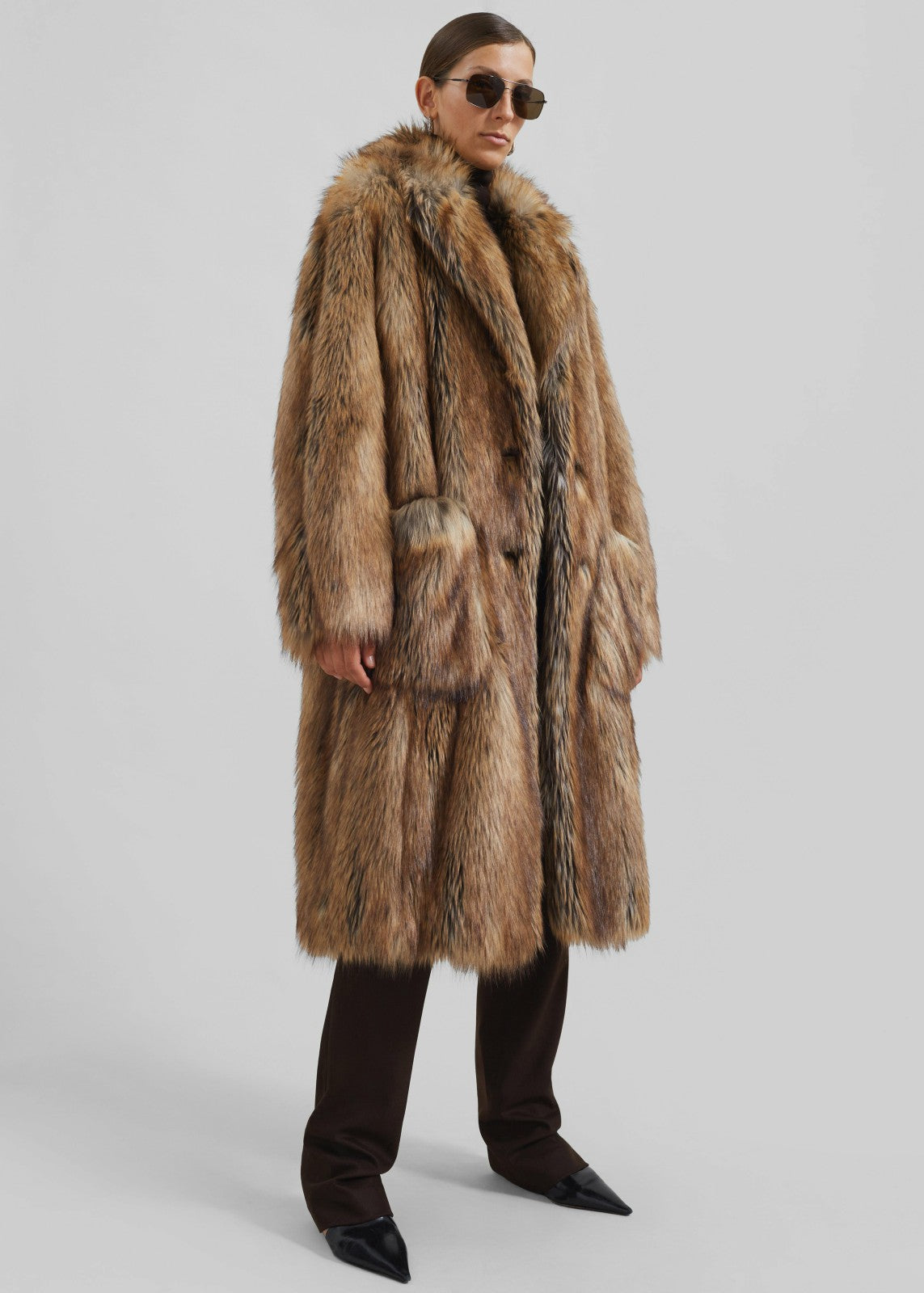 Rella Faux Fur Coat - Camel