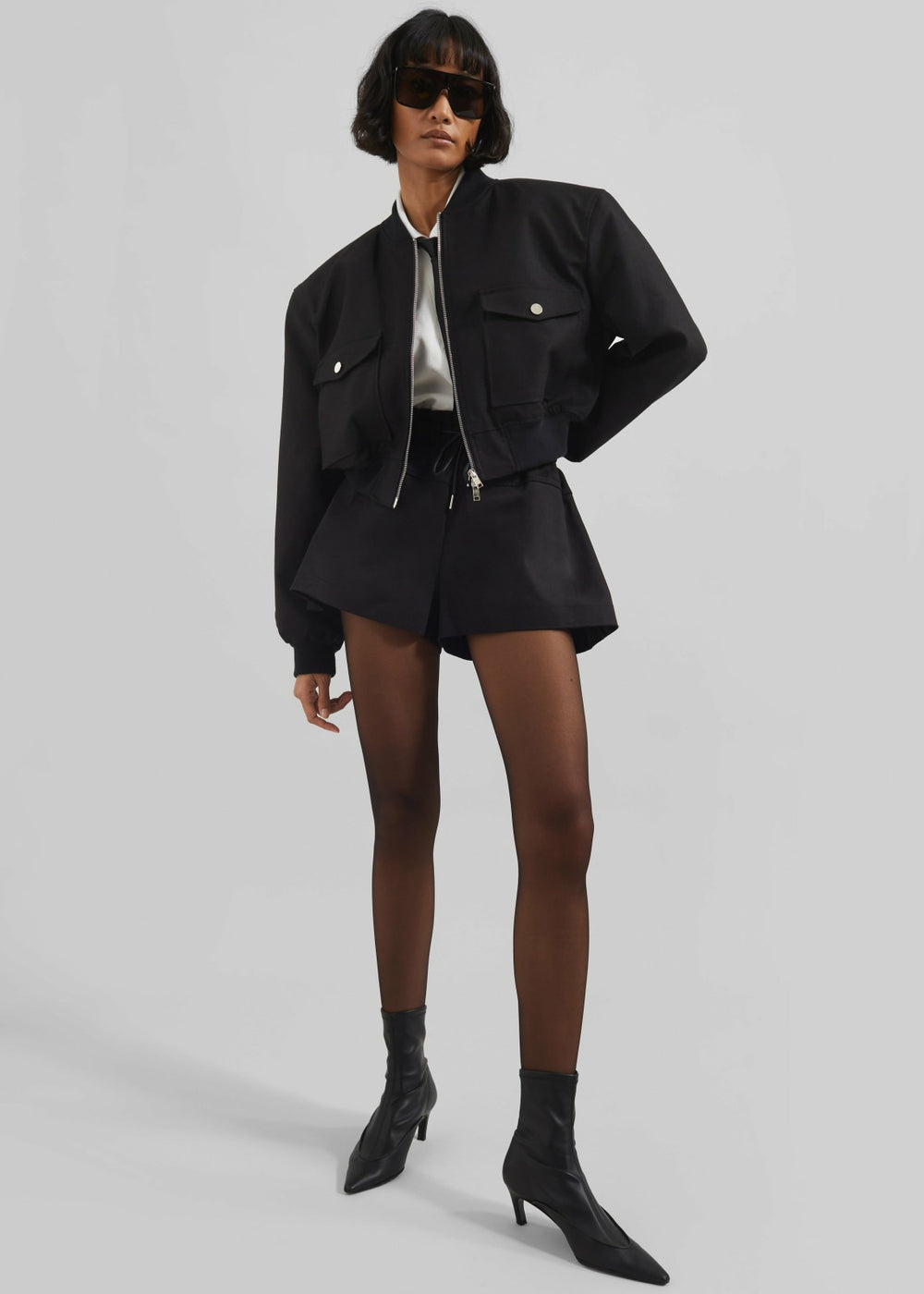 Pomona Crop Bomber Jacket - Black