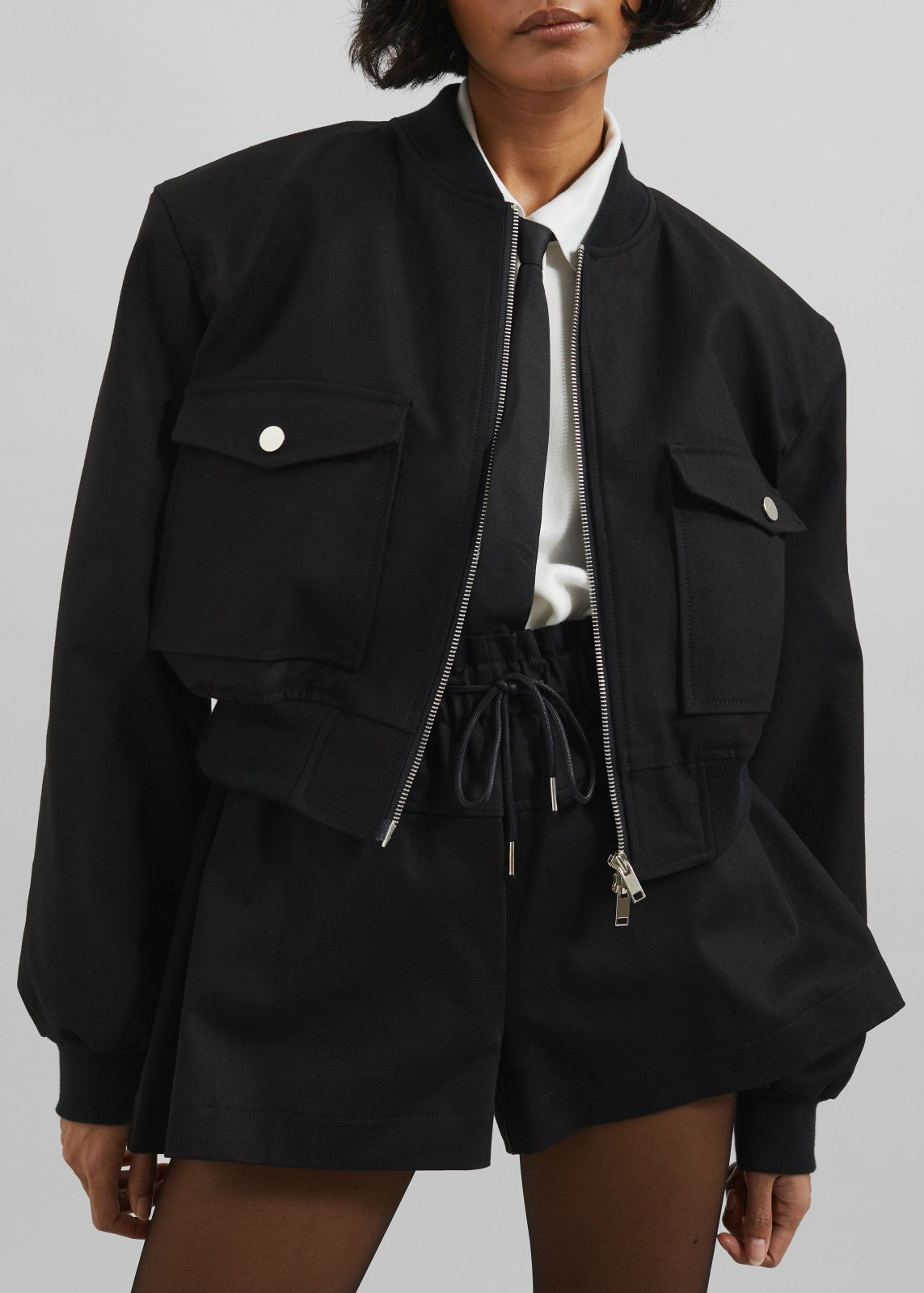 Pomona Crop Bomber Jacket - Black