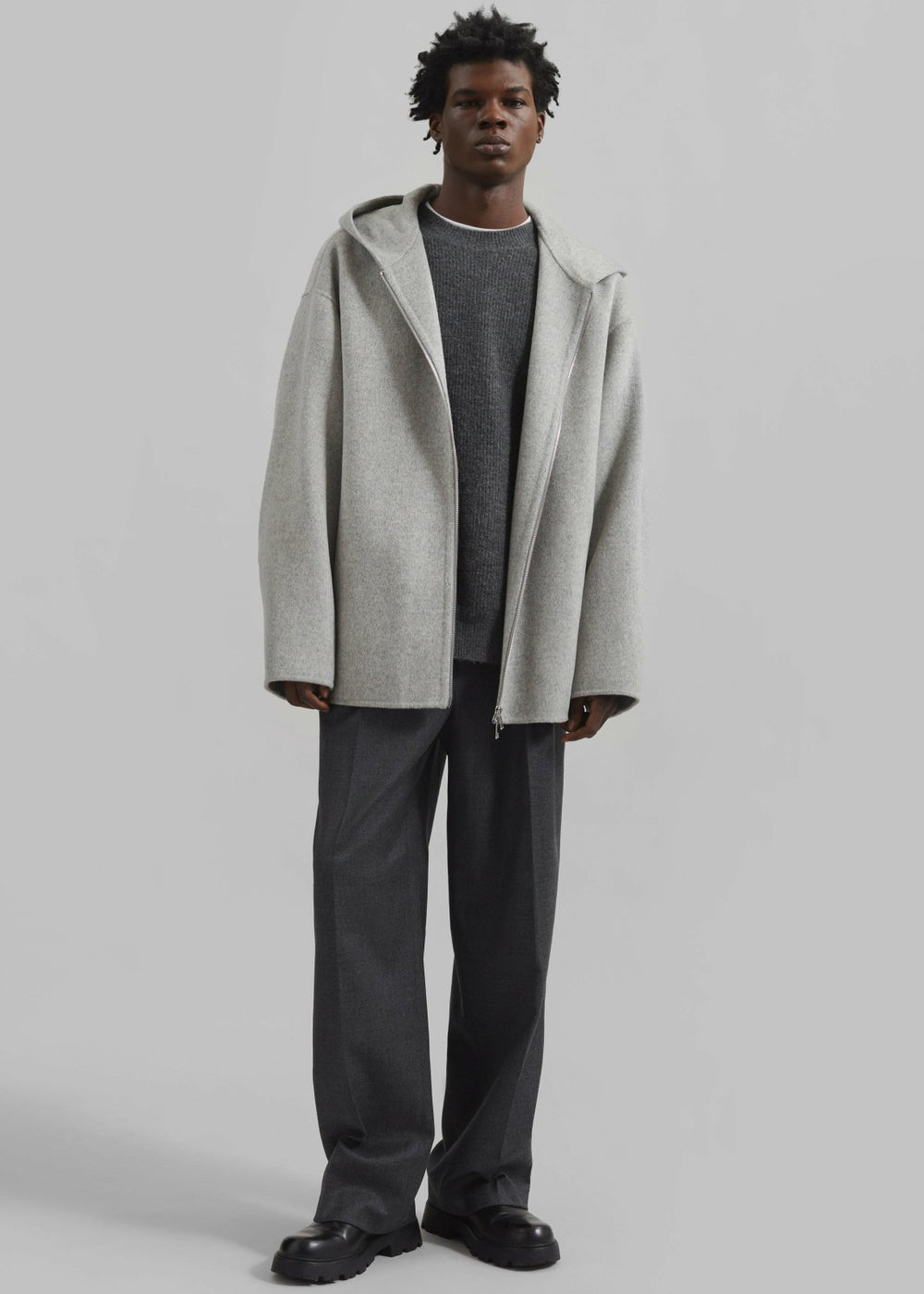 Rye Hooded Wool Jacket - Grey Melange