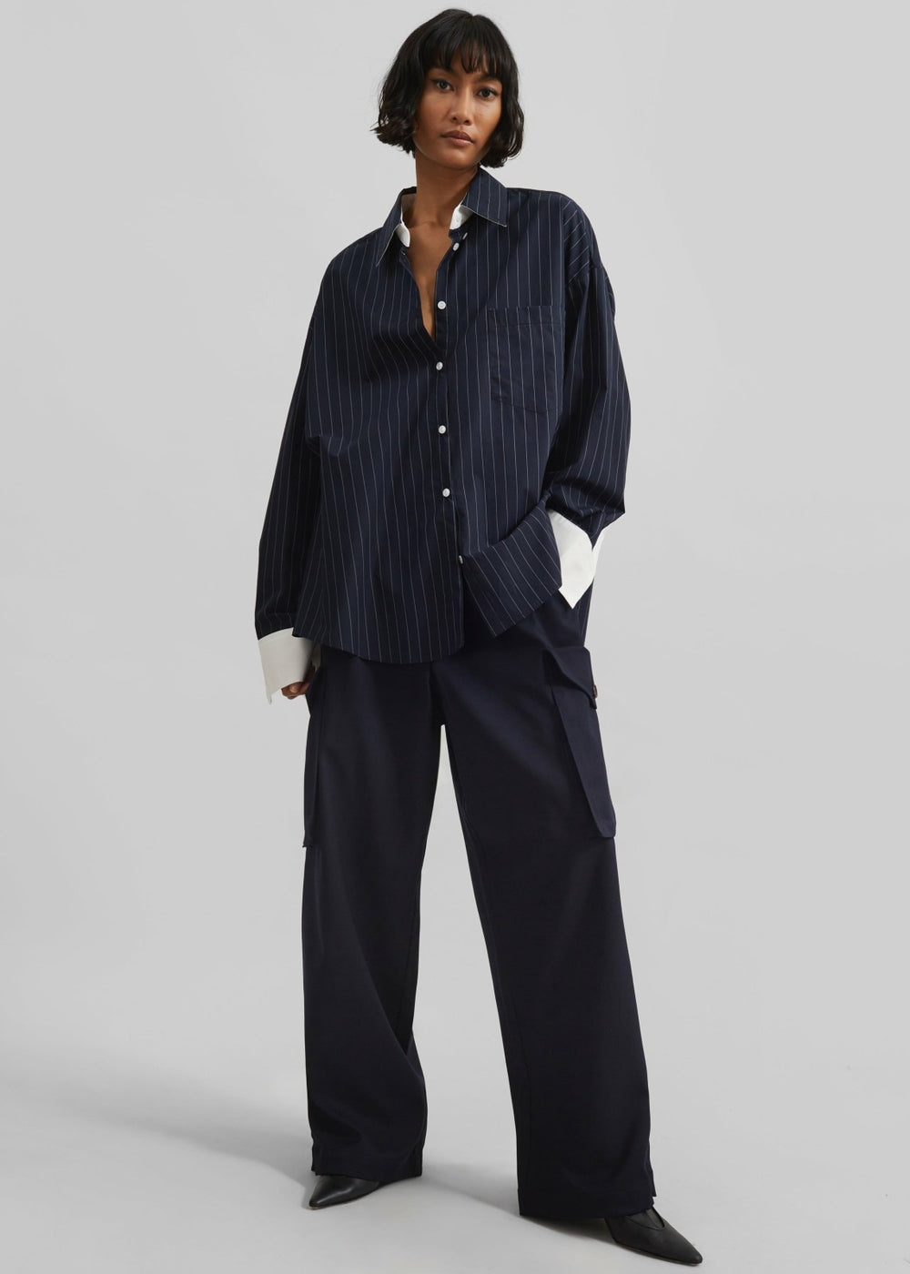 Lorna Shirt - Navy/White Pinstripe