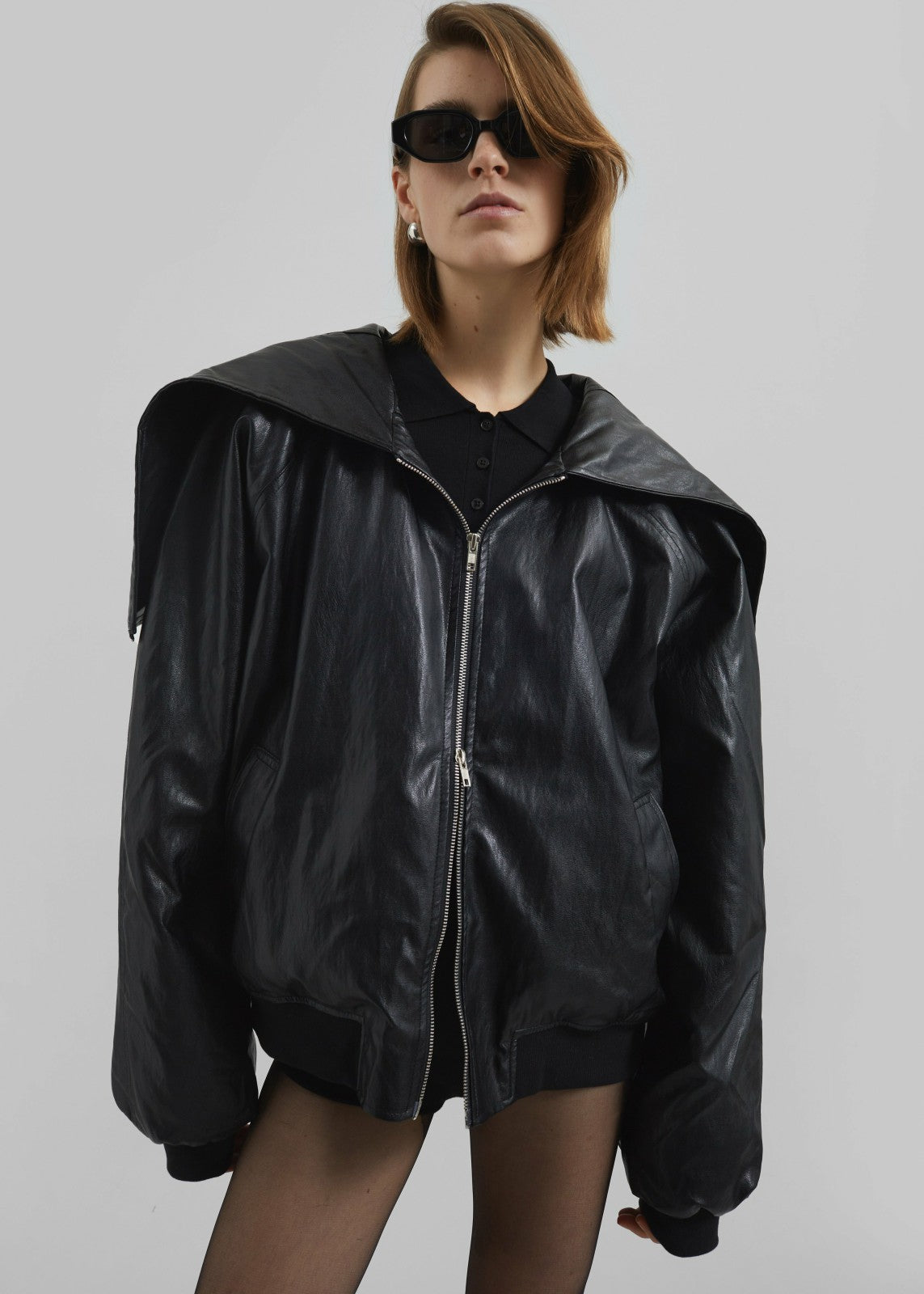 Burnaby Faux Leather Zip-Up Hoodie - Black